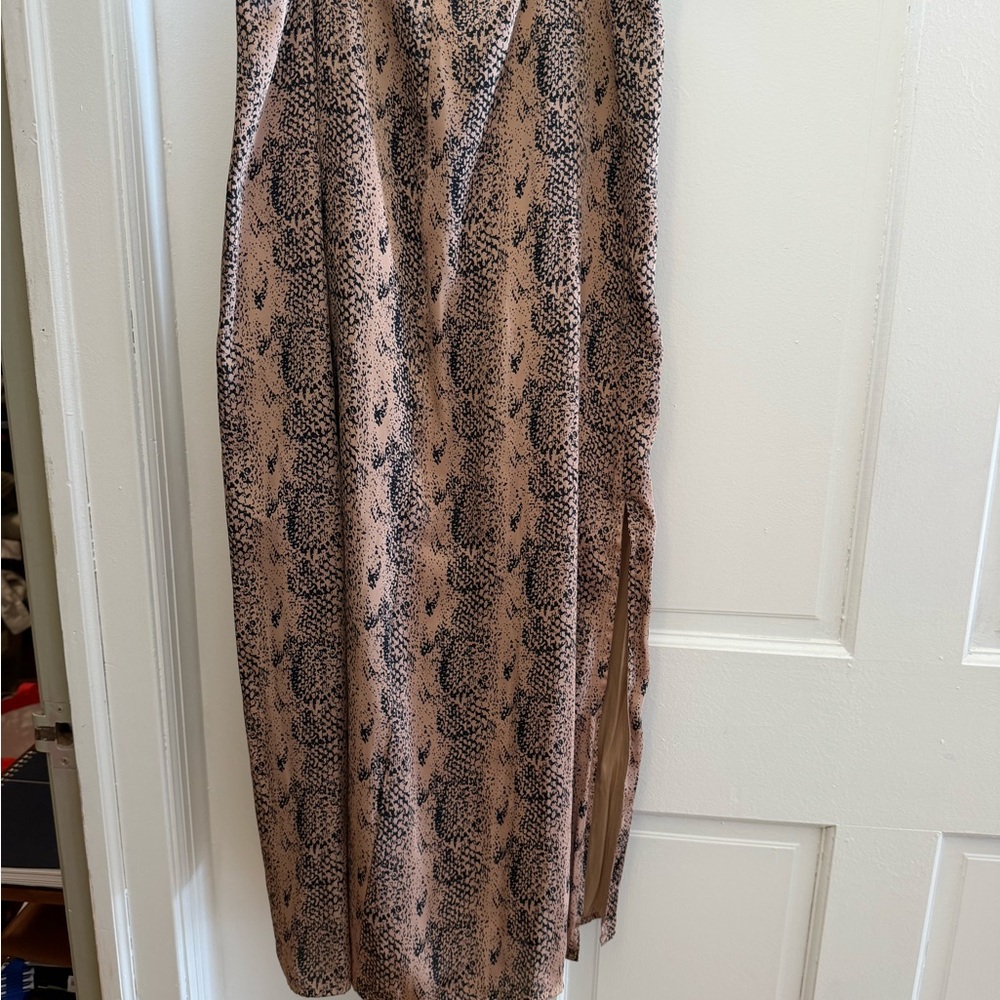 PAIGE Black and Tan Midi Skirt with Slit